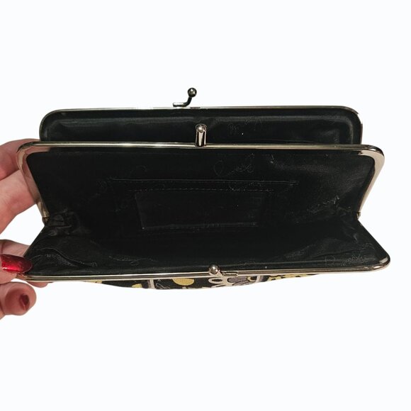 Vera Bradley Retired Baroque Black Yellow White Double Kiss Lock Wallet Clutch - Picture 6 of 13